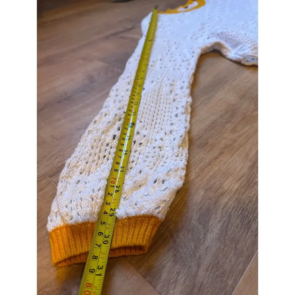 Free People Home Run Crochet Sweater White Yellow Boho Cotton M